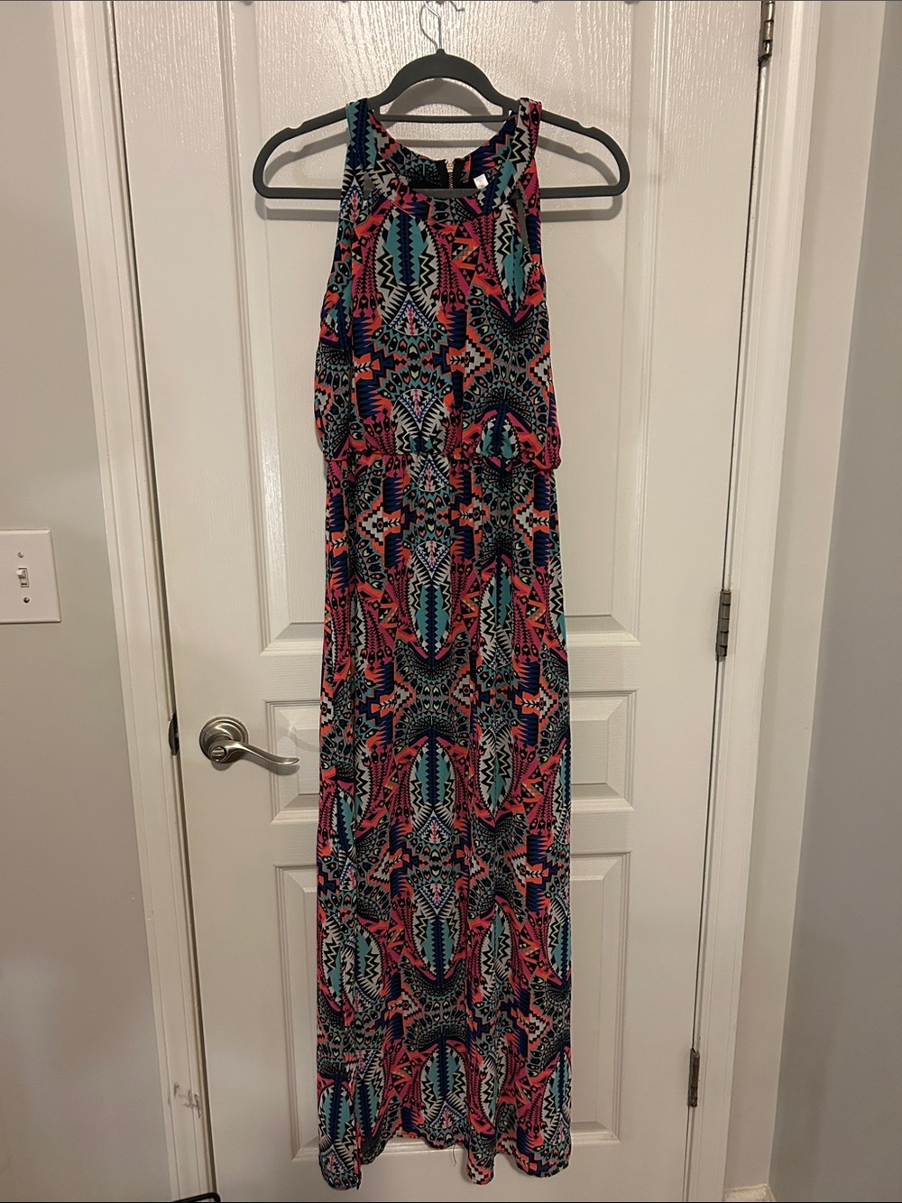 Xhilaration Sleeveless Tribal Maxi Dress in Pink, Teal & Black
